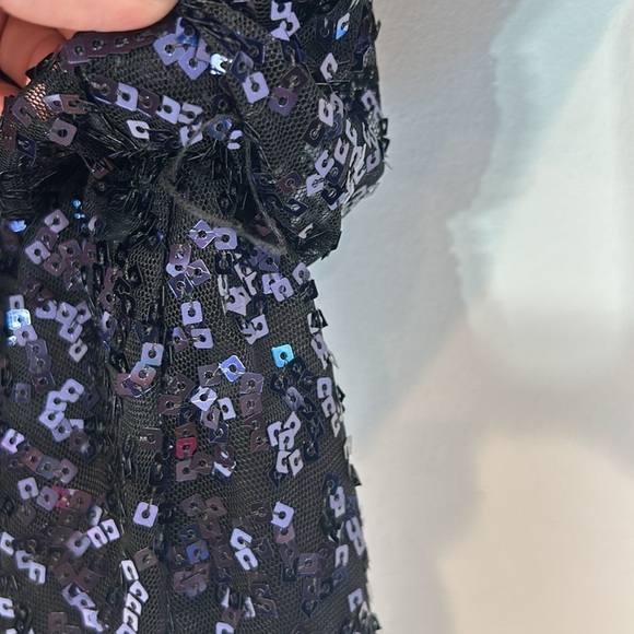 Xscape MidNight blue holiday sequin cold shoulder evening blouse size 14 plus - Picture 6 of 7